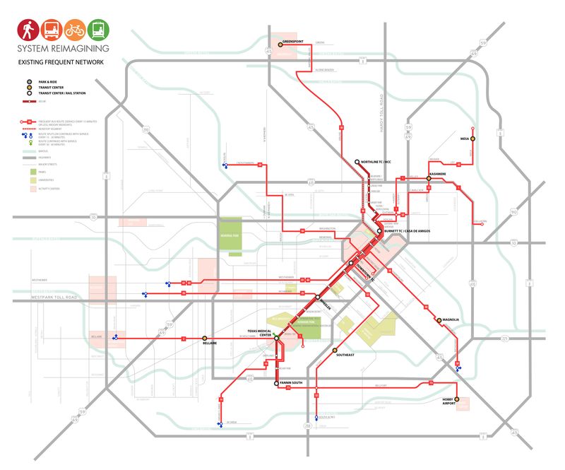 Frequent (red) bus lines before the reorganization...