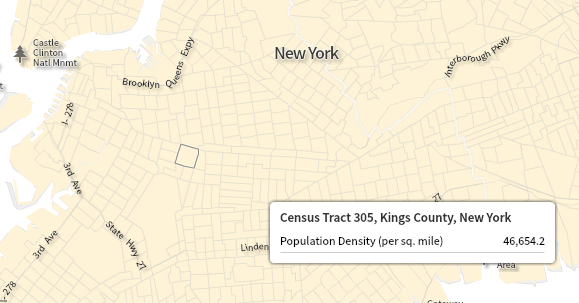 Census Tracts at the same scale in Brooklyn and suburban New Jersey. Credit: Social Explorer