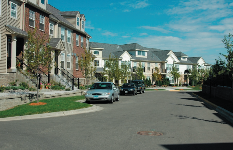 A depiction of suburban development at just over 15 homes per acre in suburban Eden Prairie, MN. Credit: Metropolitan Design Center