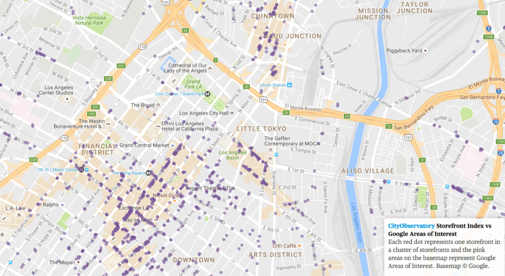 City Observatory Storefronts compared to Google's Areas of Interest