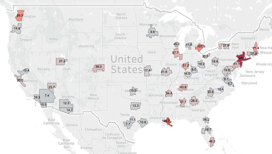 Prevalence of Covid-19 in large US metro areas | City Observatory